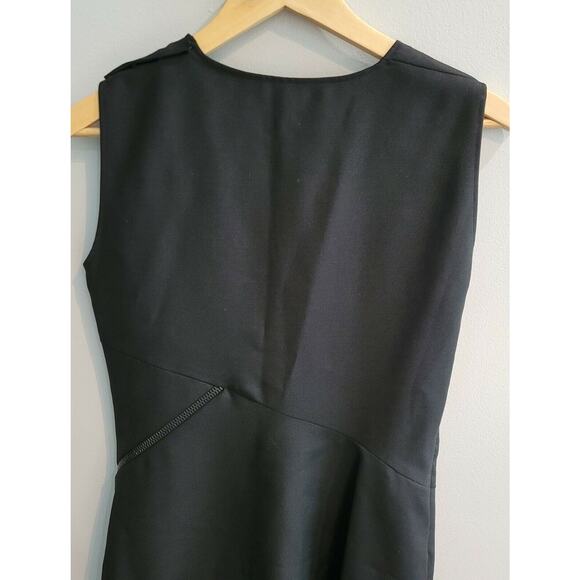 SALVATORE FERRAGAMO Black Sleeveless Asymmetrical Hem Zipper Dress 40 Small Wool - Picture 7 of 9
